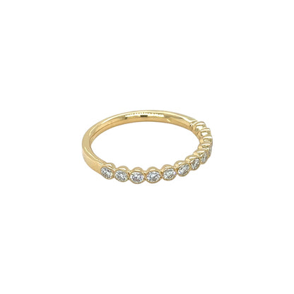 18ct Yellow Gold Diamond Cup Set Millgrain Half Eternity Ring (N1/2)