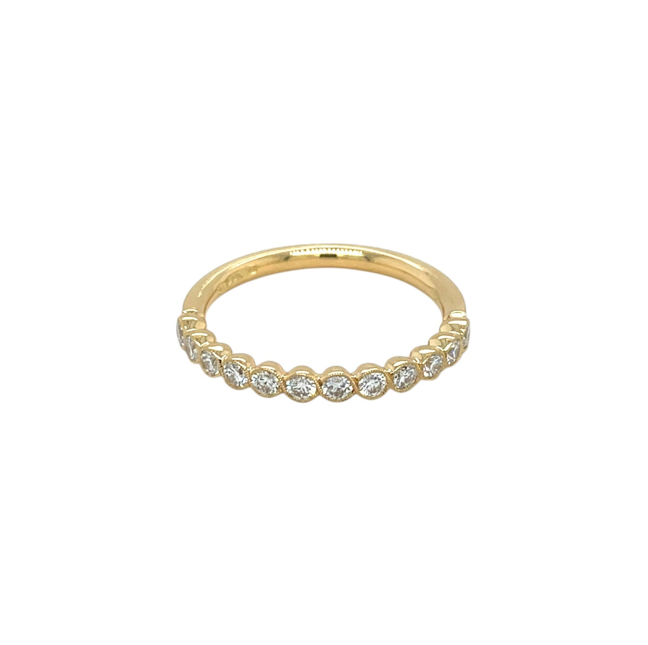 18ct Yellow Gold Diamond Cup Set Millgrain Half Eternity Ring (N1/2)
