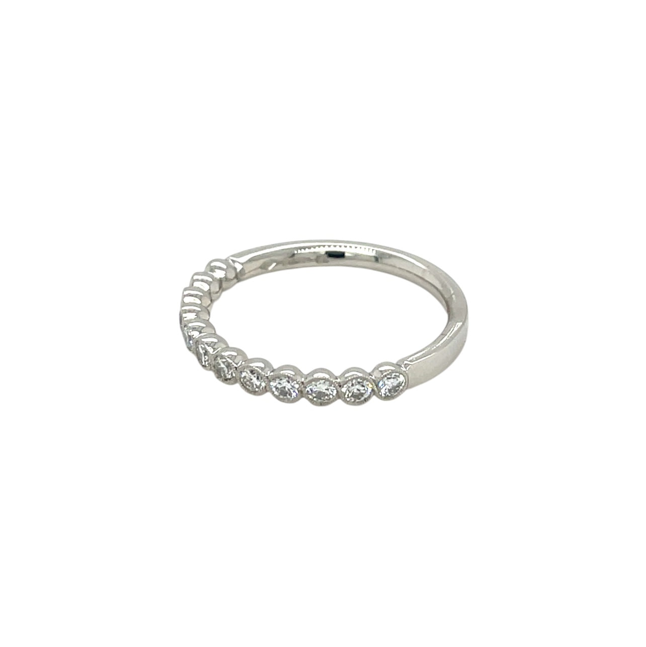 Platinum Diamond Cup Set Millgrain Half Eternity Ring (N)