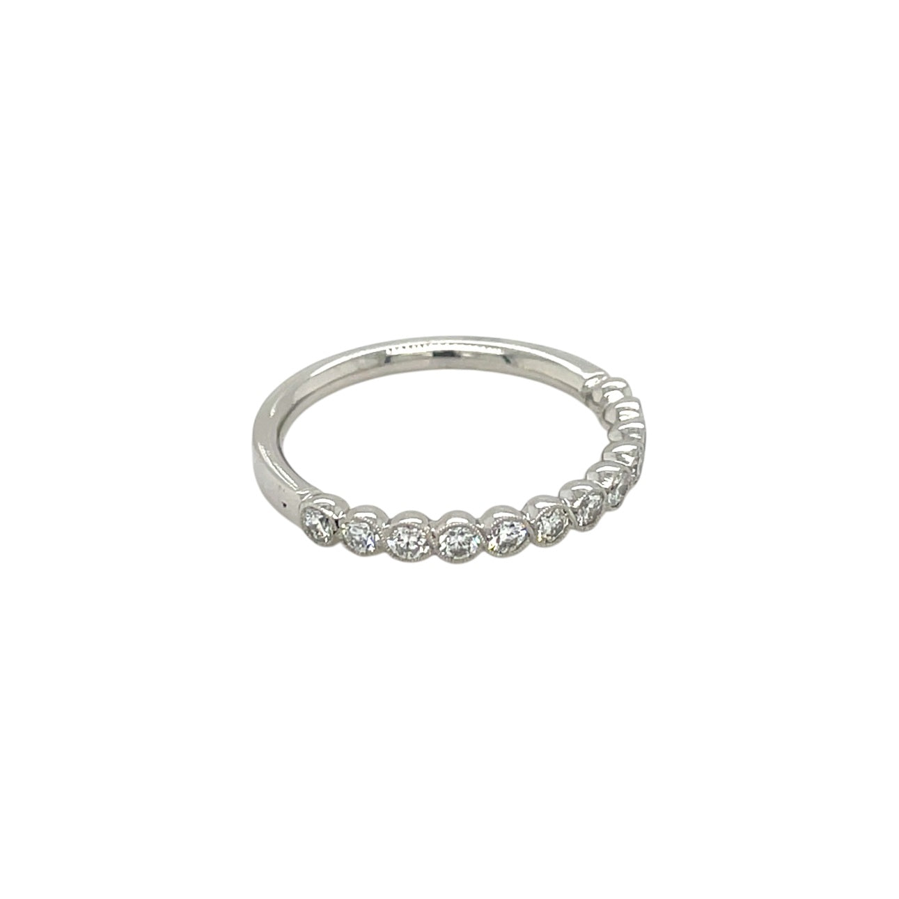 Platinum Diamond Cup Set Millgrain Half Eternity Ring (N)