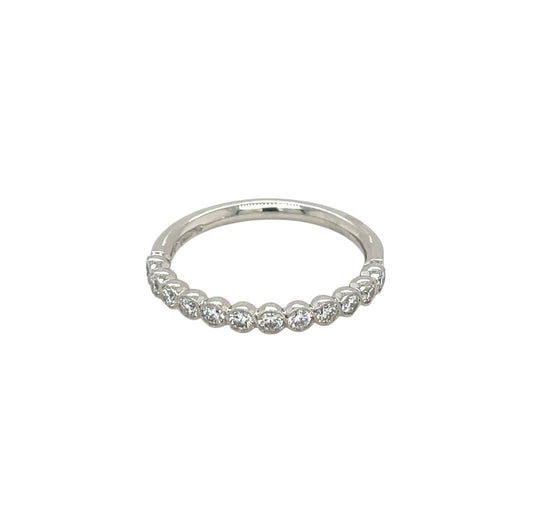 Platinum Diamond Cup Set Millgrain Half Eternity Ring (N)
