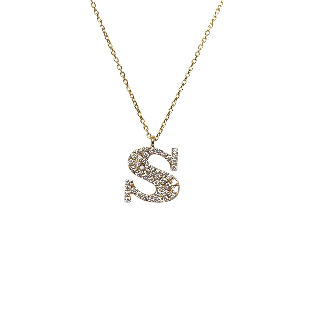 18ct Yellow Gold Diamond Set Initial S Pendant & Chain (18")