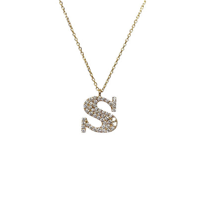 18ct Yellow Gold Diamond Set Initial S Pendant & Chain (18")