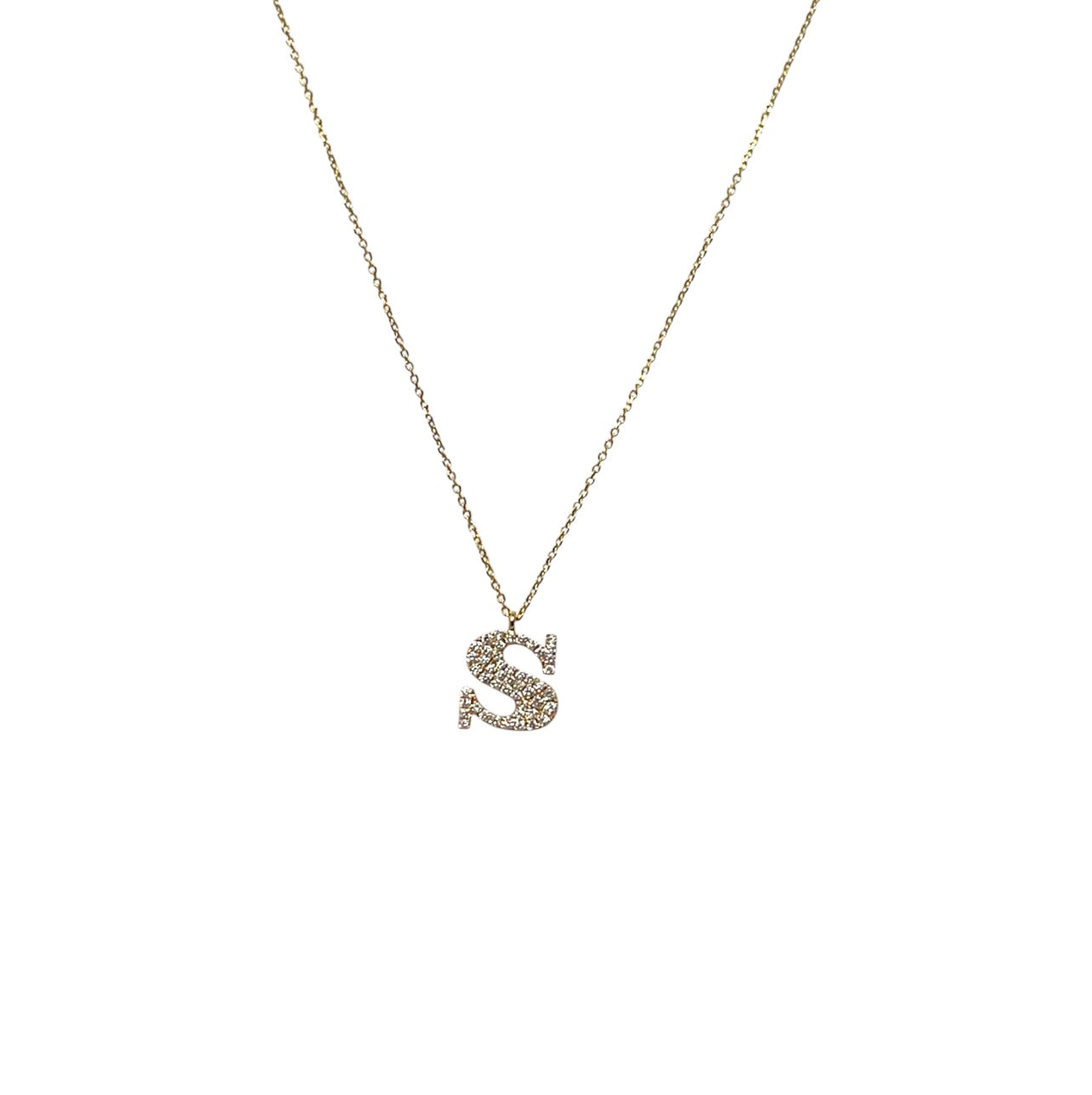 18ct Yellow Gold Diamond Set Initial S Pendant & Chain (18")