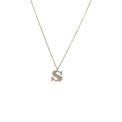 18ct Yellow Gold Diamond Set Initial S Pendant & Chain (18")