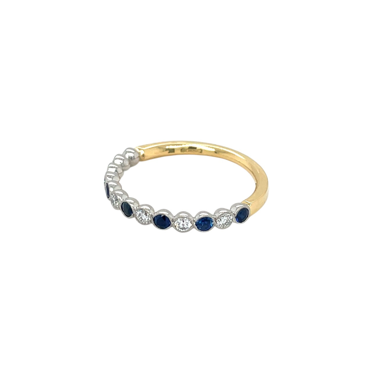 18ct Yellow Gold & Platinum Sapphire & Diamond Cup Set Half Eternity Ring (N)