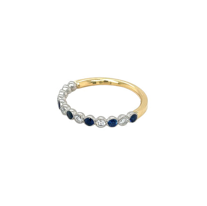 18ct Yellow Gold & Platinum Sapphire & Diamond Cup Set Half Eternity Ring (N)