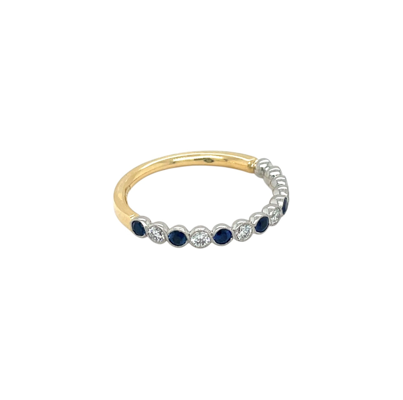 18ct Yellow Gold & Platinum Sapphire & Diamond Cup Set Half Eternity Ring (N)