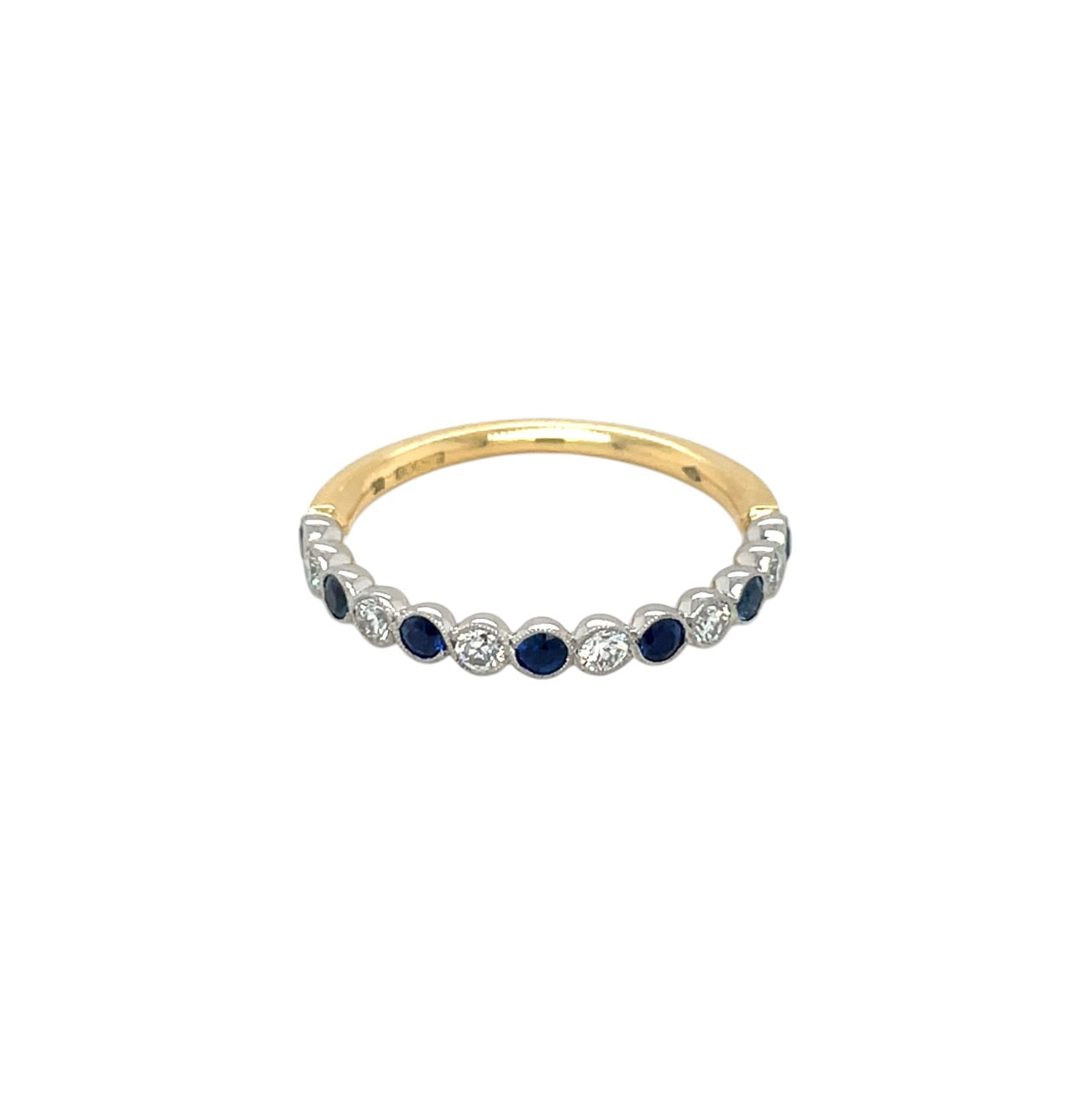 18ct Yellow Gold & Platinum Sapphire & Diamond Cup Set Half Eternity Ring (N)