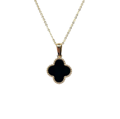 9ct Yellow Gold Onyx Clover Pendant & Chain (16-18")