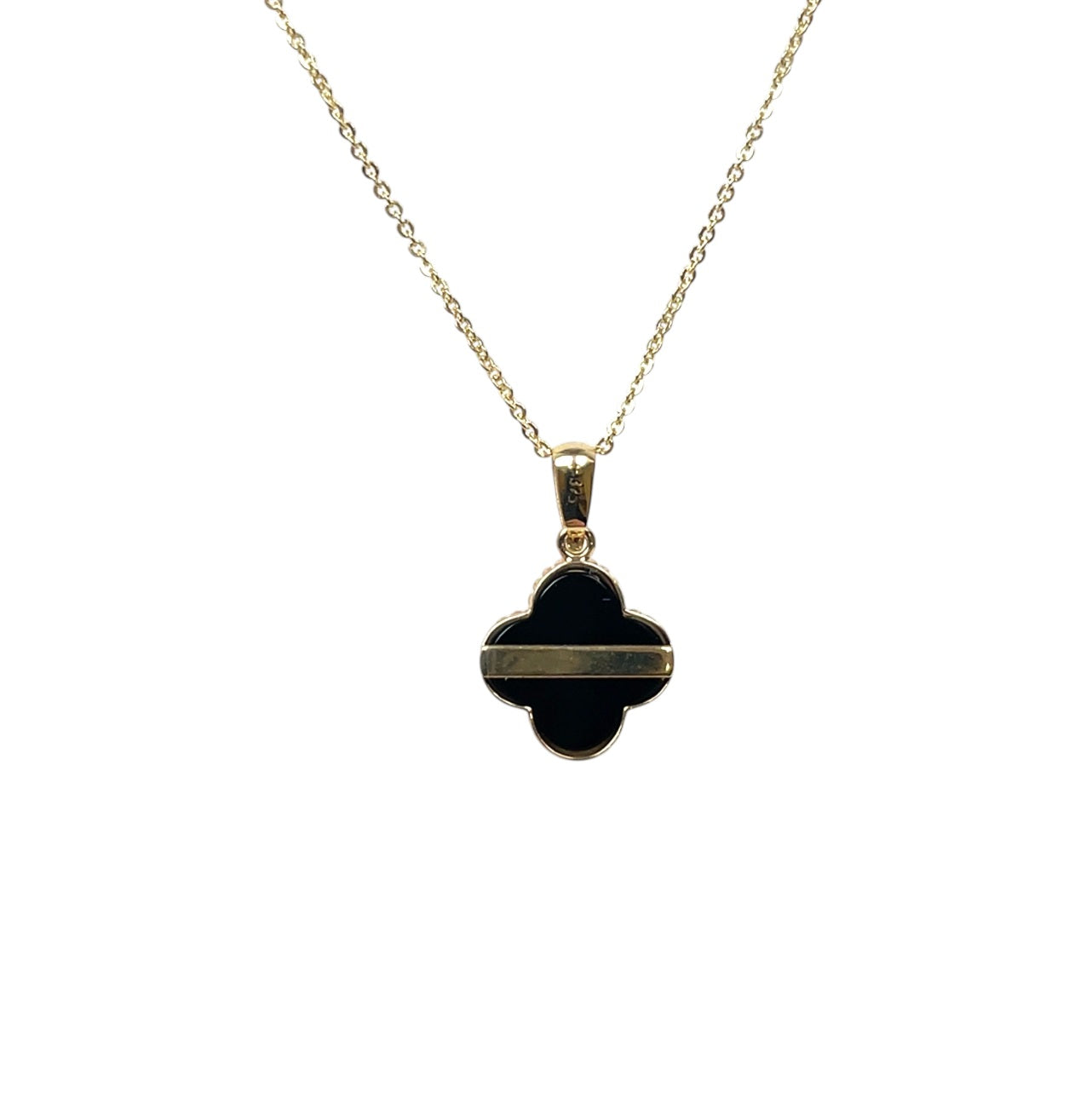 9ct Yellow Gold Onyx Clover Pendant & Chain (16-18")