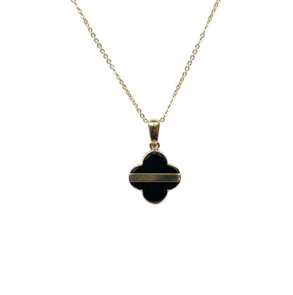 9ct Yellow Gold Onyx Clover Pendant & Chain (16-18")