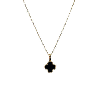 9ct Yellow Gold Onyx Clover Pendant & Chain (16-18")