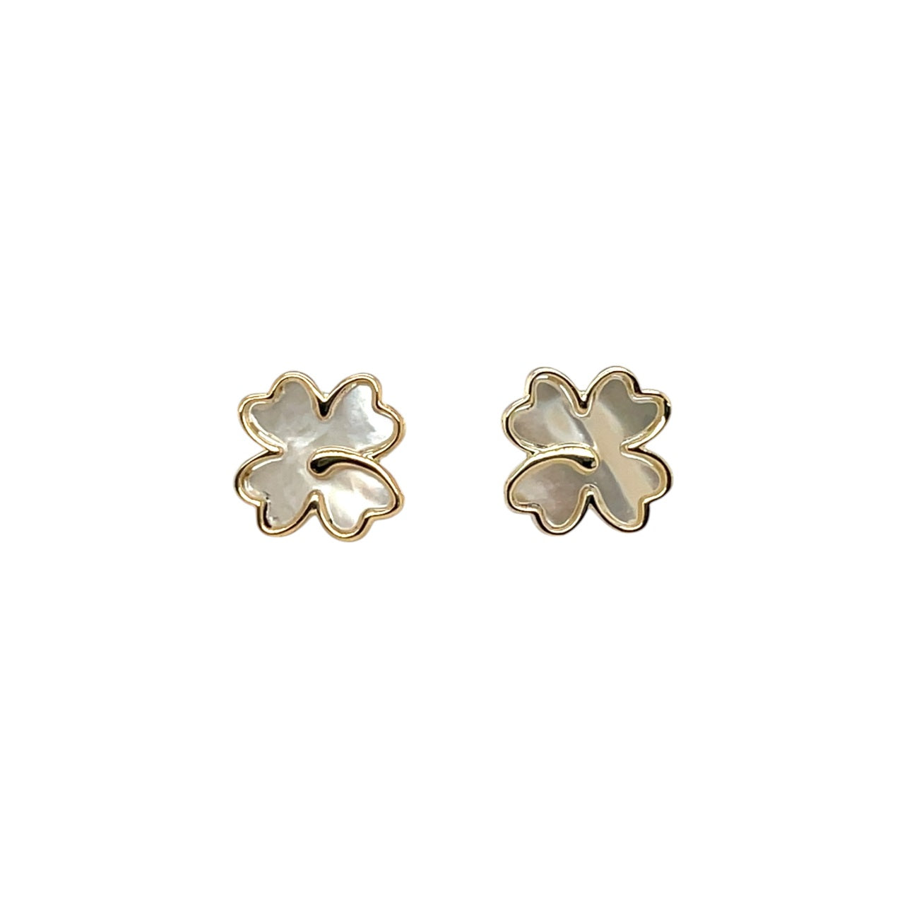 9ct Yellow Gold Mother Of Pearl Clover Stud Earrings