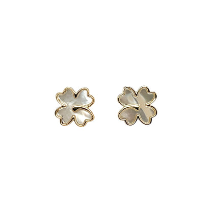 9ct Yellow Gold Mother Of Pearl Clover Stud Earrings