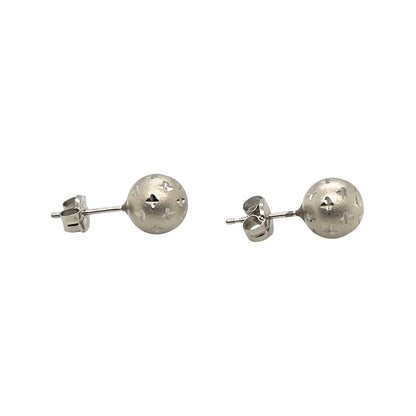 9ct White Gold Satin Star Ball Stud Earrings (7mm)