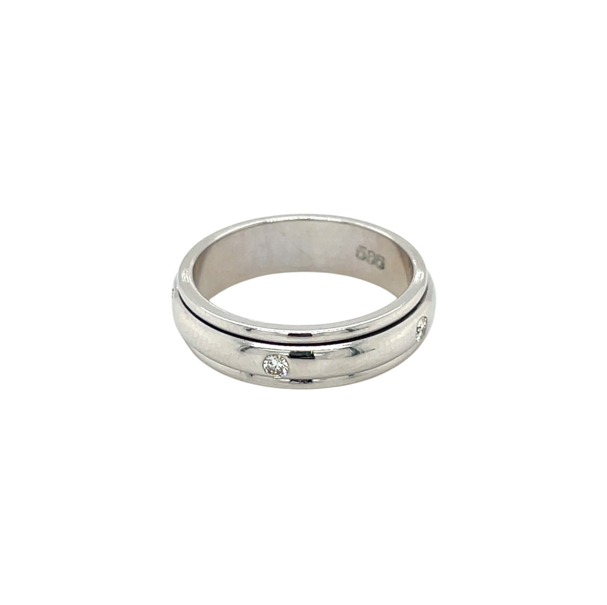 14ct White Gold Diamond Set Spinning Ring (M)