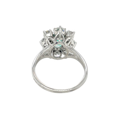 18ct White Gold Emerald & Diamond Cluster Ring (T)