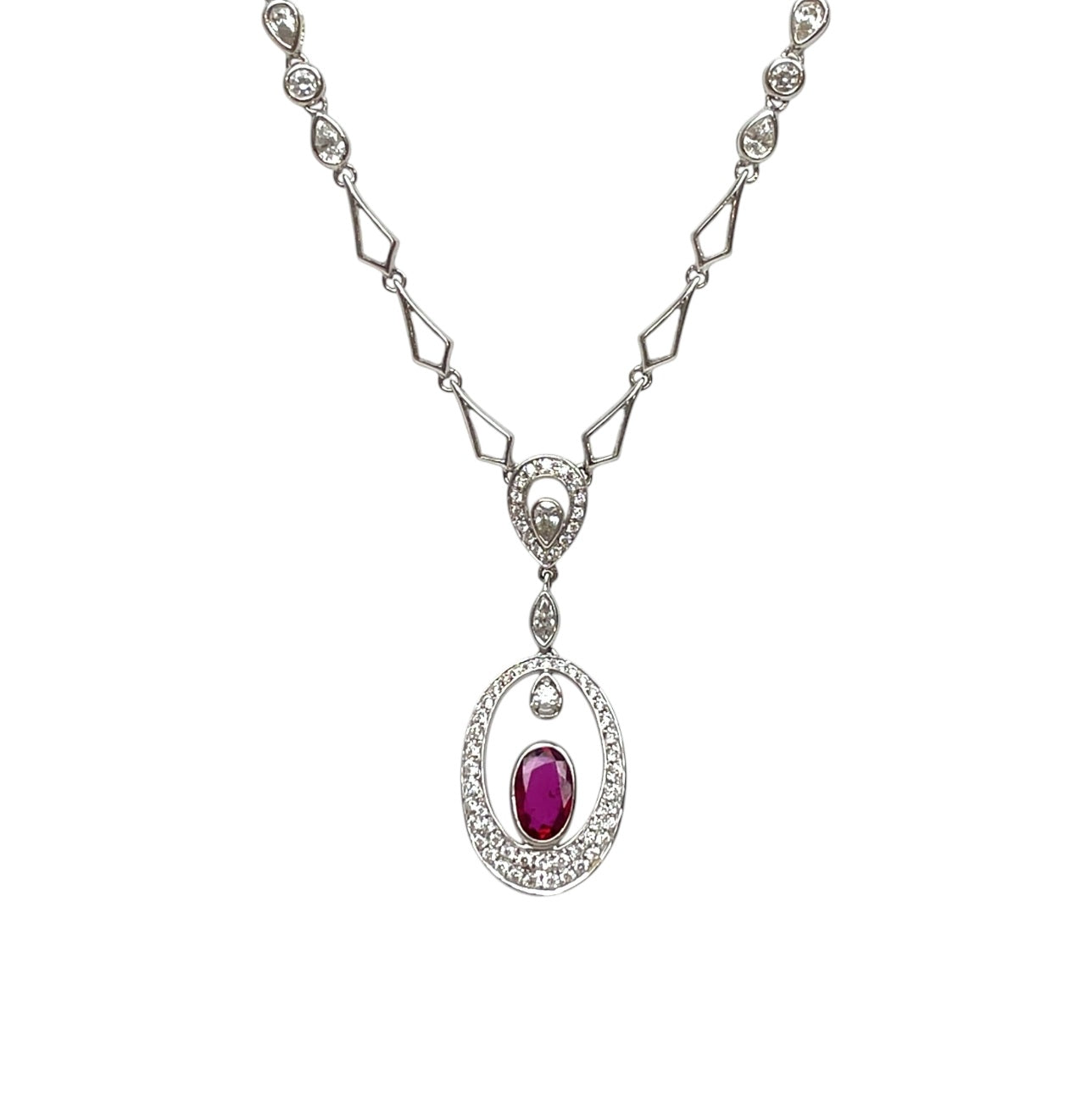 18ct White Gold Ruby & Diamond Necklace & Pendant (20")