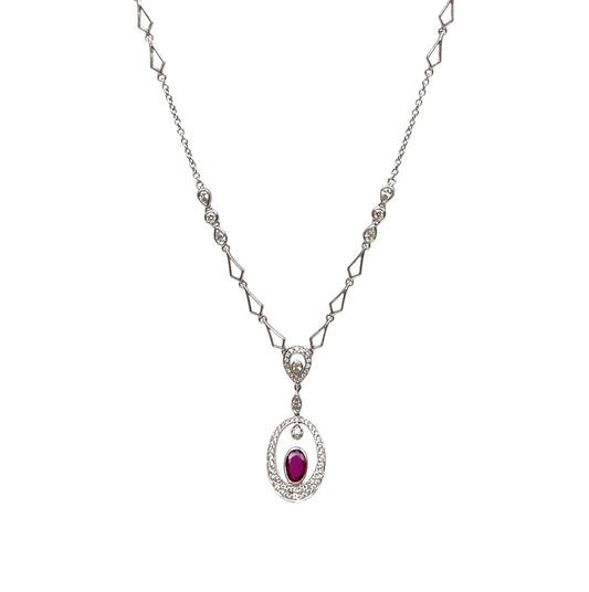 18ct White Gold Ruby & Diamond Necklace & Pendant (20")