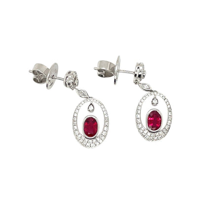 18ct White Gold Ruby & Diamond Drop Earrings