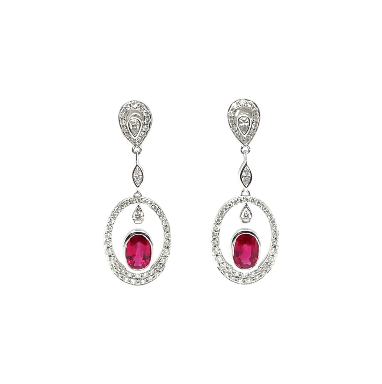 18ct White Gold Ruby & Diamond Drop Earrings