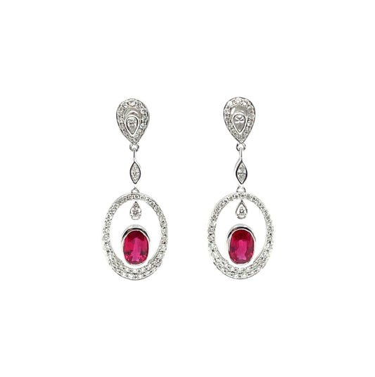 18ct White Gold Ruby & Diamond Drop Earrings