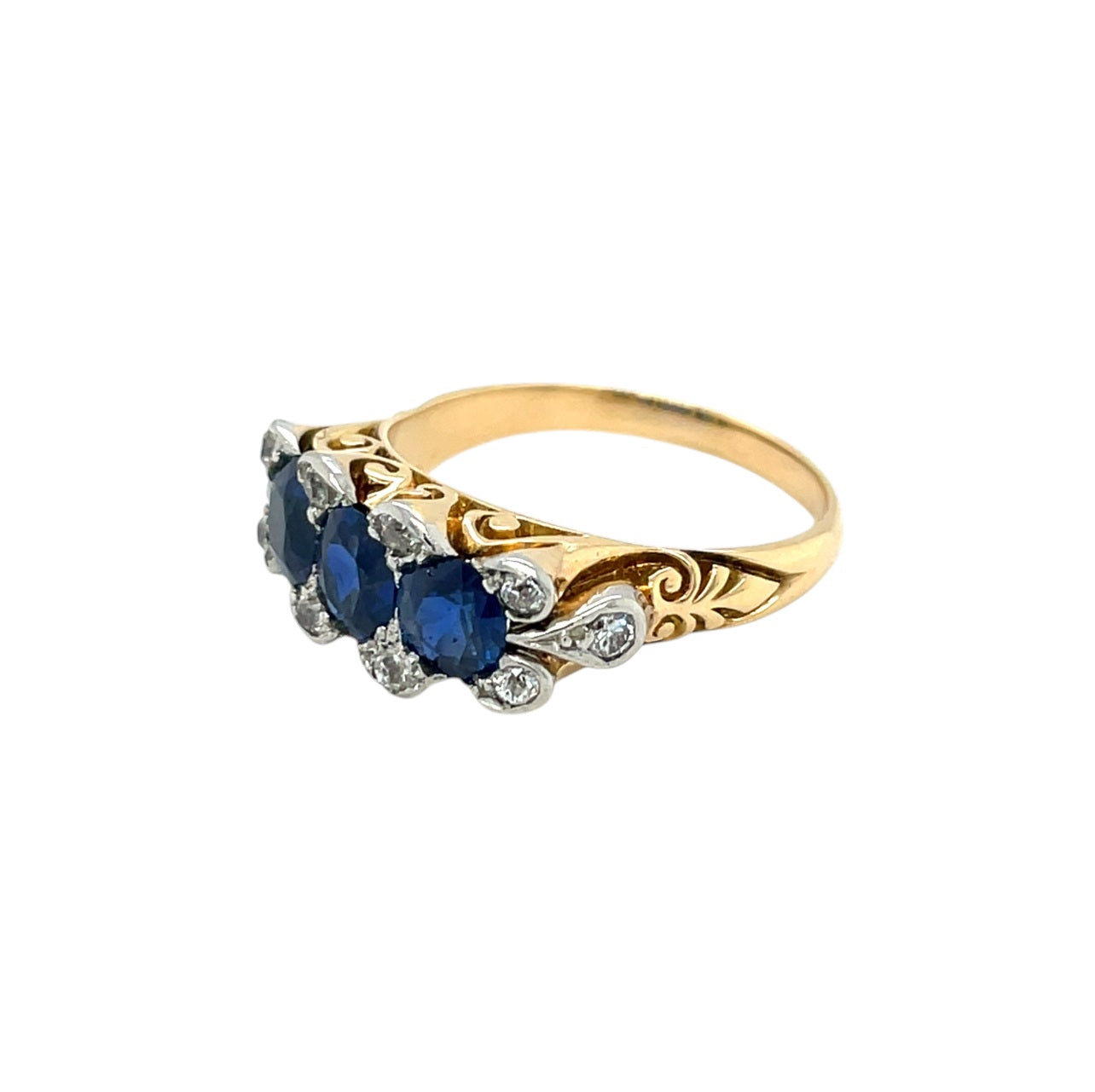 18ct Yellow Gold Sapphire & Diamond Three Stone Ring (P)