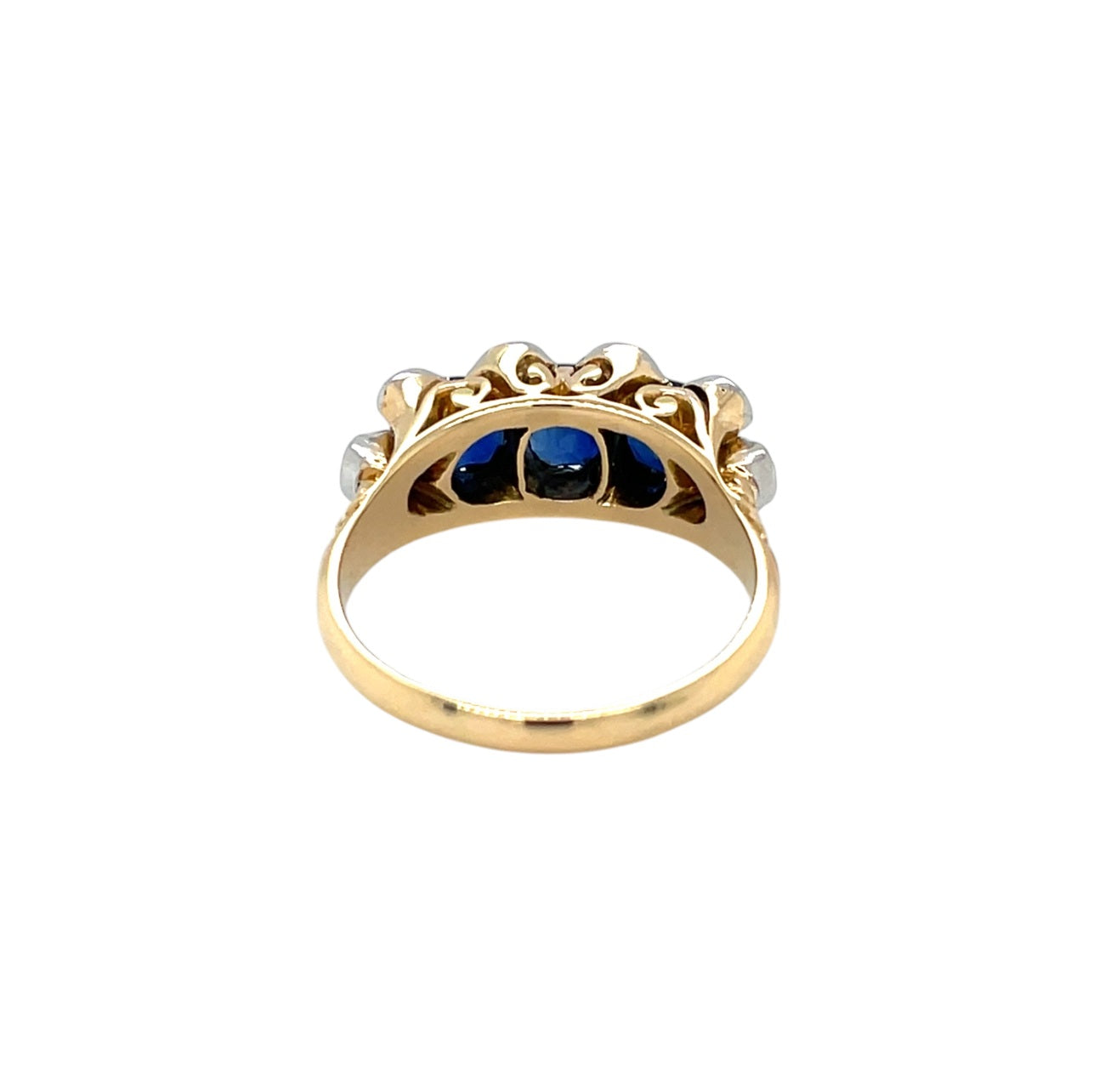 18ct Yellow Gold Sapphire & Diamond Three Stone Ring (P)