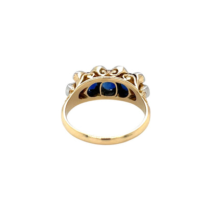 18ct Yellow Gold Sapphire & Diamond Three Stone Ring (P)