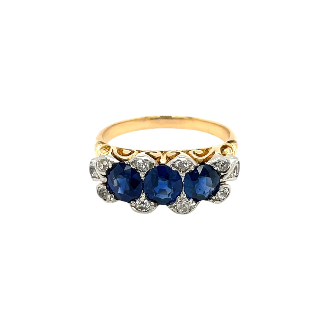 18ct Yellow Gold Sapphire & Diamond Three Stone Ring (P)