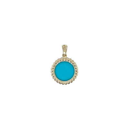 9ct Yellow Gold Round Turquoise Rope Edge Pendant