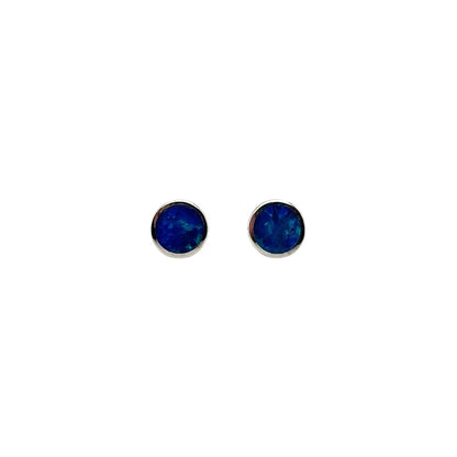 Silver Doublet Opal Stud Earrings
