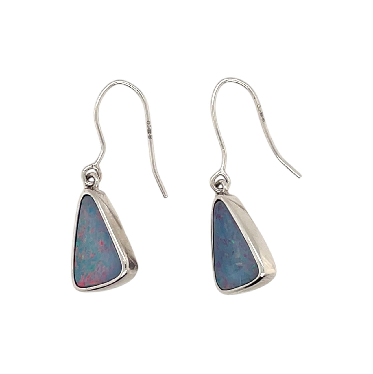 Silver Doublet Opal Drop Earrings