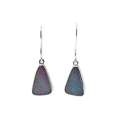 Silver Doublet Opal Drop Earrings
