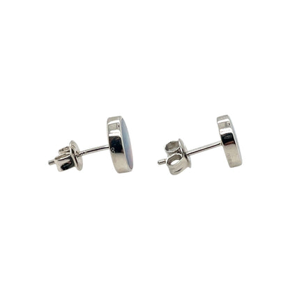 Silver Doublet Opal Stud Earrings