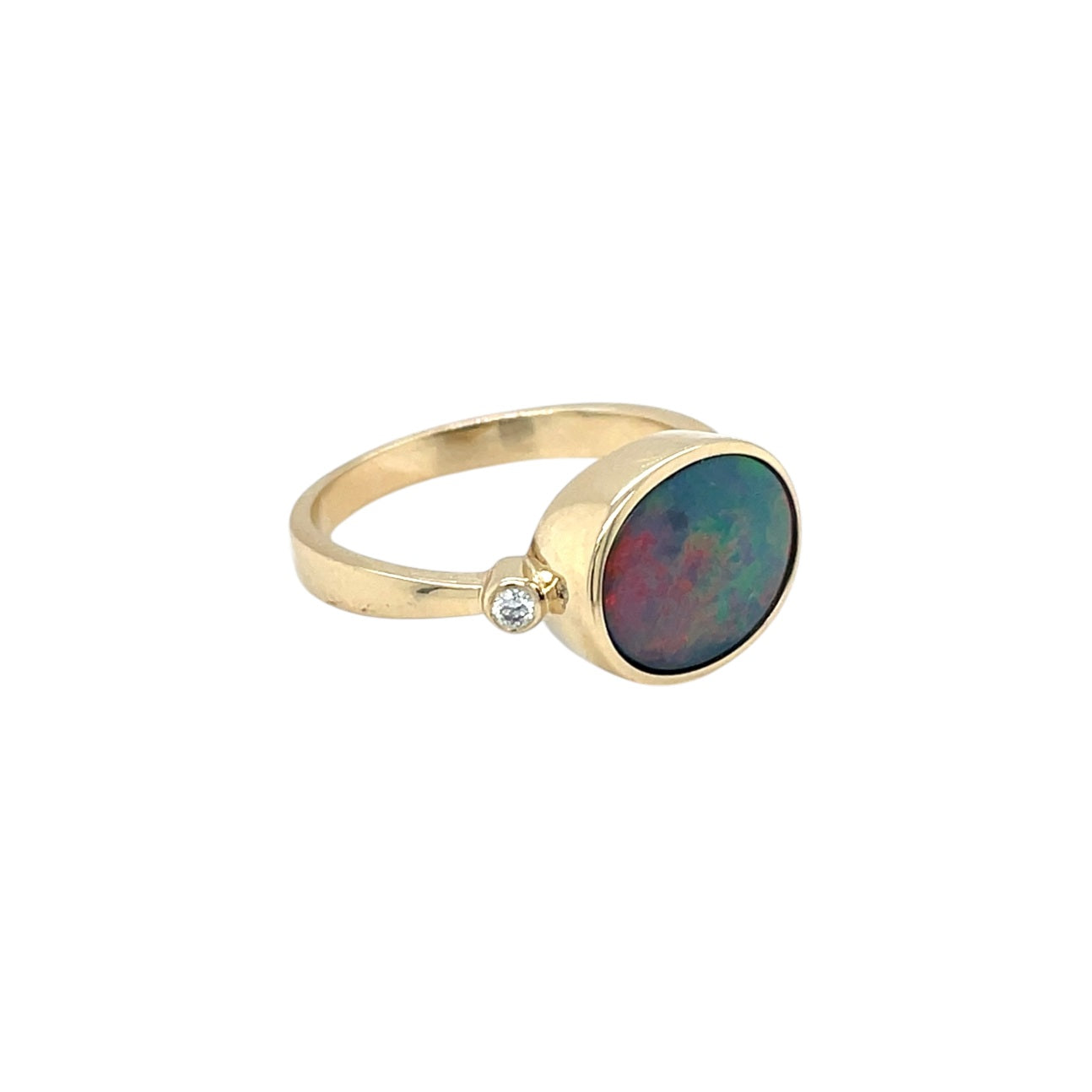 9ct Yellow Gold Doublet Opal & Diamond Ring (M1/2)