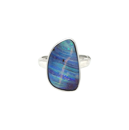 9ct White Gold Queensland Boulder Opal Ring (M)