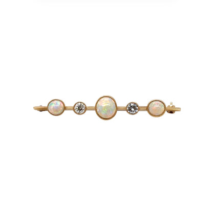 18ct Yellow Gold Opal & Diamond Brooch