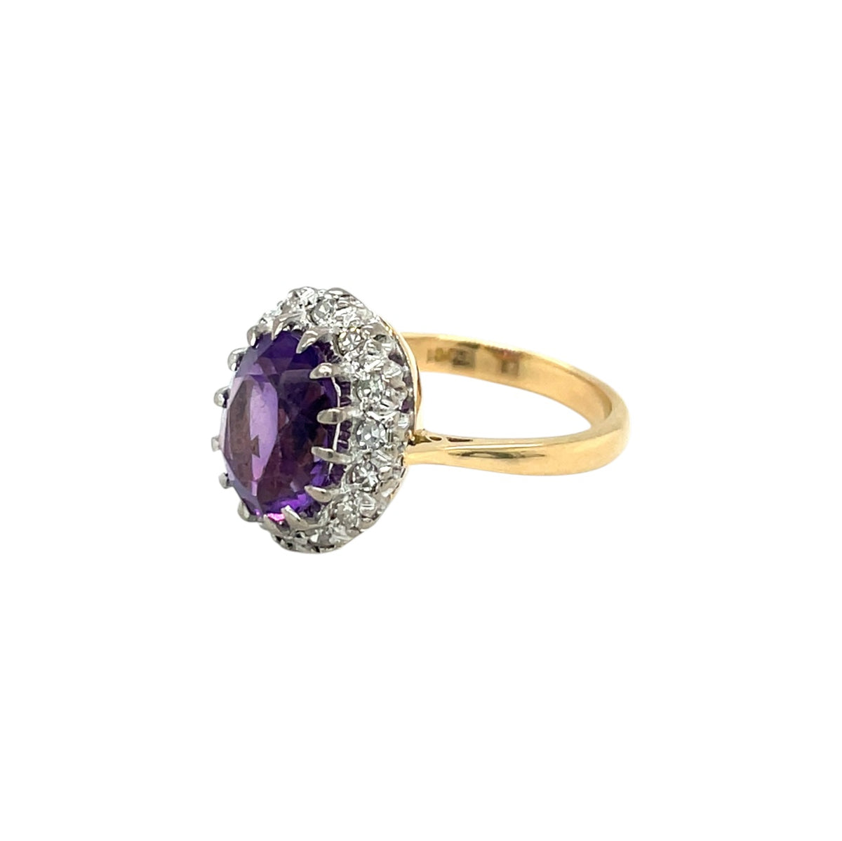 18ct Yellow Gold Amethyst & Diamond Cluster Ring (L1/2)