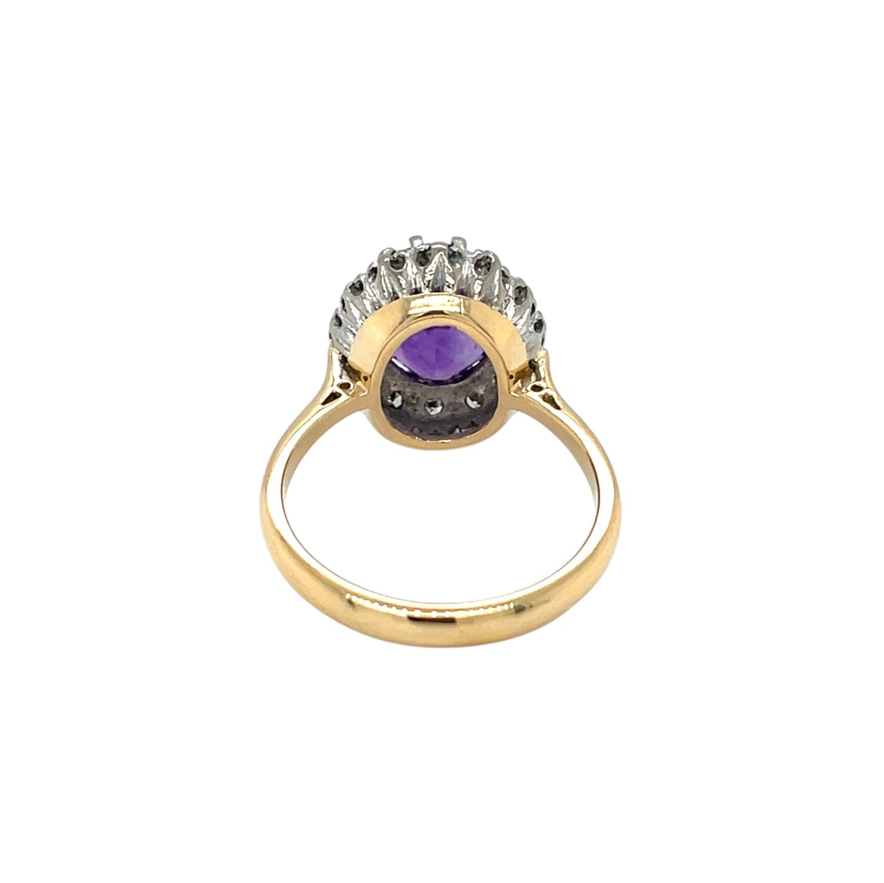 18ct Yellow Gold Amethyst & Diamond Cluster Ring (L1/2)