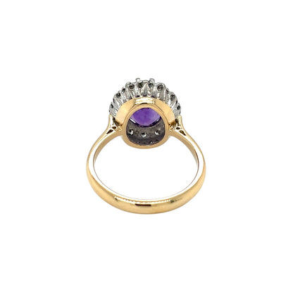 18ct Yellow Gold Amethyst & Diamond Cluster Ring (L1/2)
