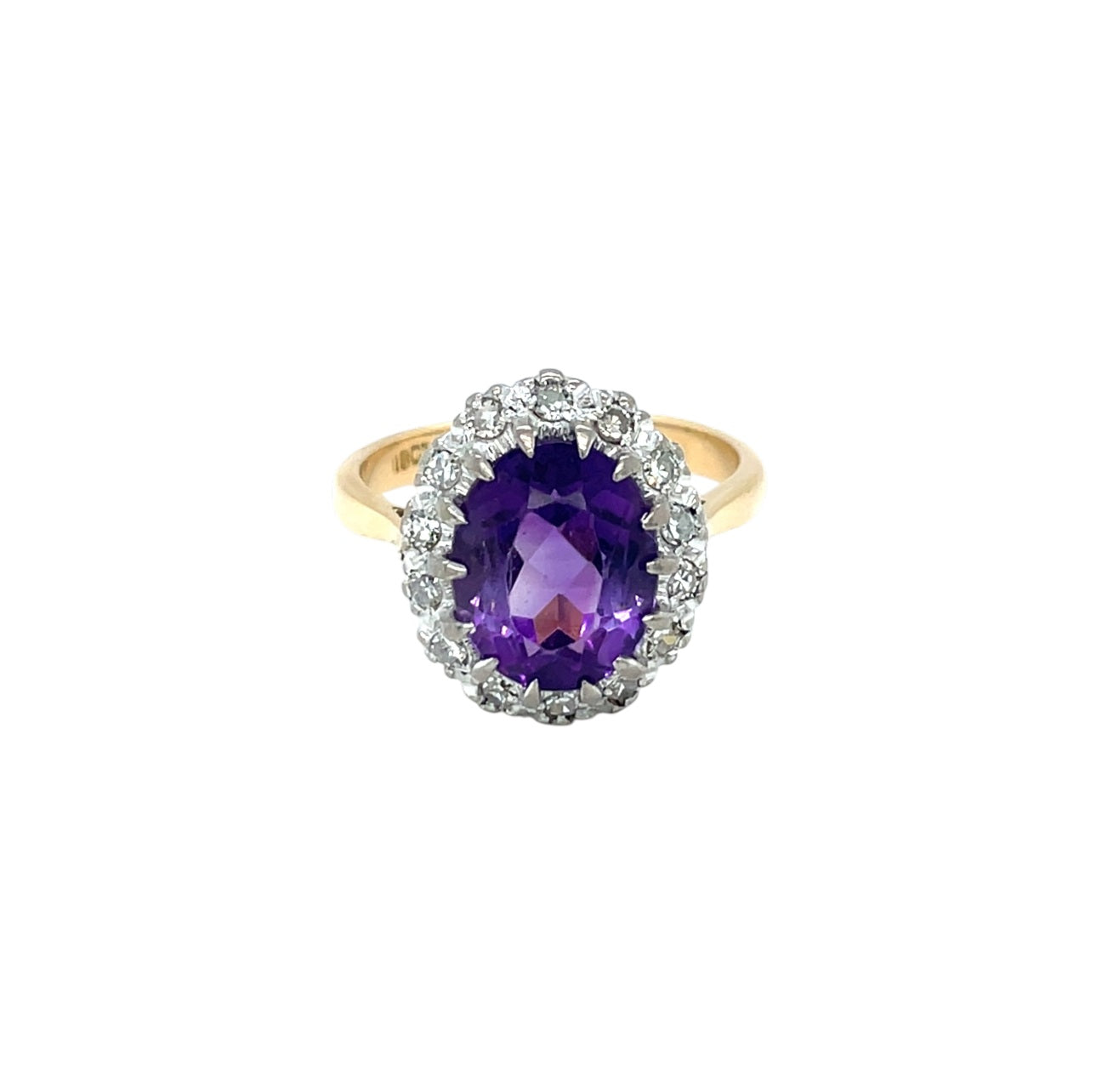18ct Yellow Gold Amethyst & Diamond Cluster Ring (L1/2)