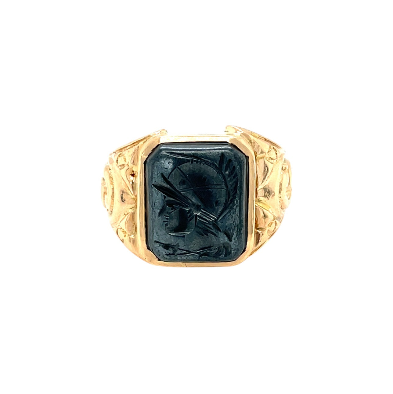 18ct Yellow Gold Hematite Intaglio Gents Ring (O)