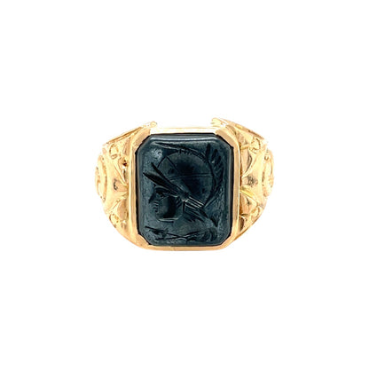 18ct Yellow Gold Hematite Intaglio Gents Ring (O)