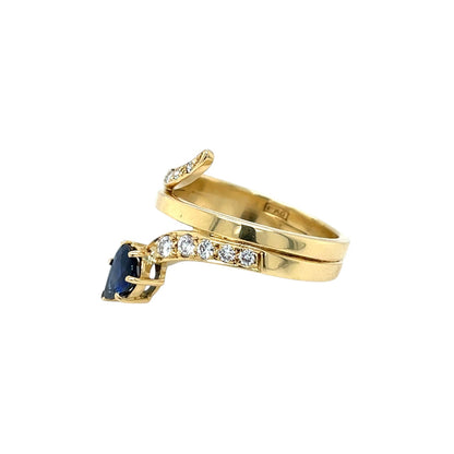 9ct Yellow Gold Sapphire & Diamond Snake Ring (M)