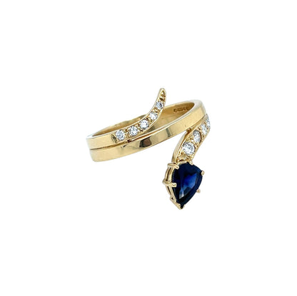 9ct Yellow Gold Sapphire & Diamond Snake Ring (M)