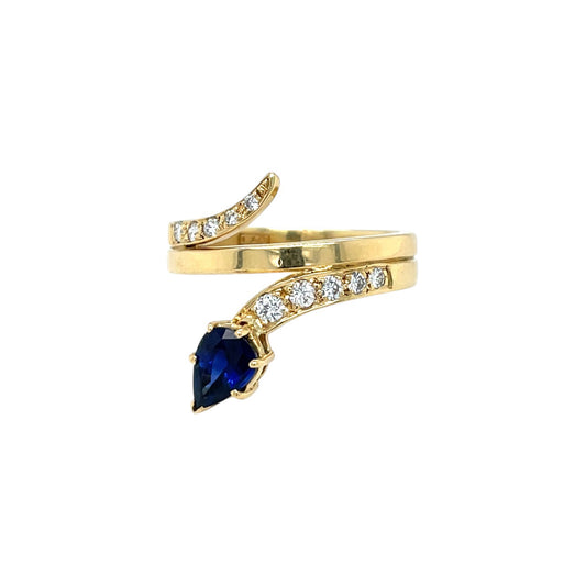 9ct Yellow Gold Sapphire & Diamond Snake Ring (M)