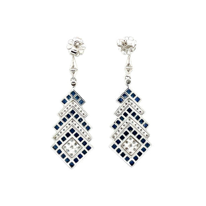 18ct White Gold Sapphire & Diamond Drop Earrings