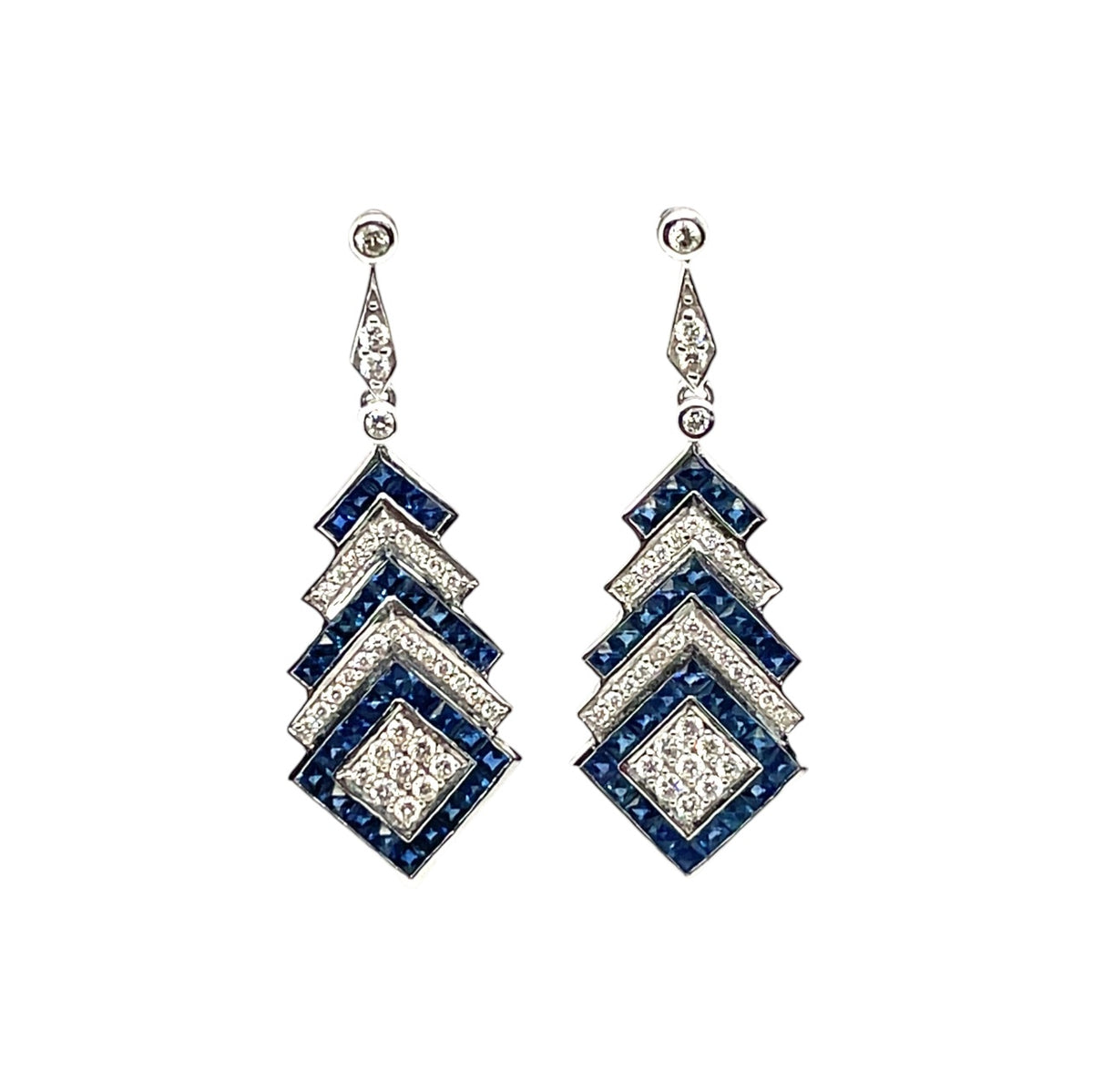 18ct White Gold Sapphire & Diamond Drop Earrings